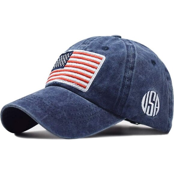 Other - Men's American Flag Baseball Cap Embroidery Washed Adjustable Blue